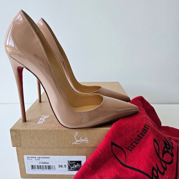Christian Louboutin So Kate 120 Nude Patent Pumps - Picture 2 of 14